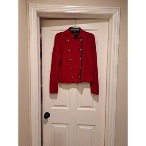 Ralph Lauren Vint. Knit Red W/ Black Velvet Collar Blazer Women Equestrian Large